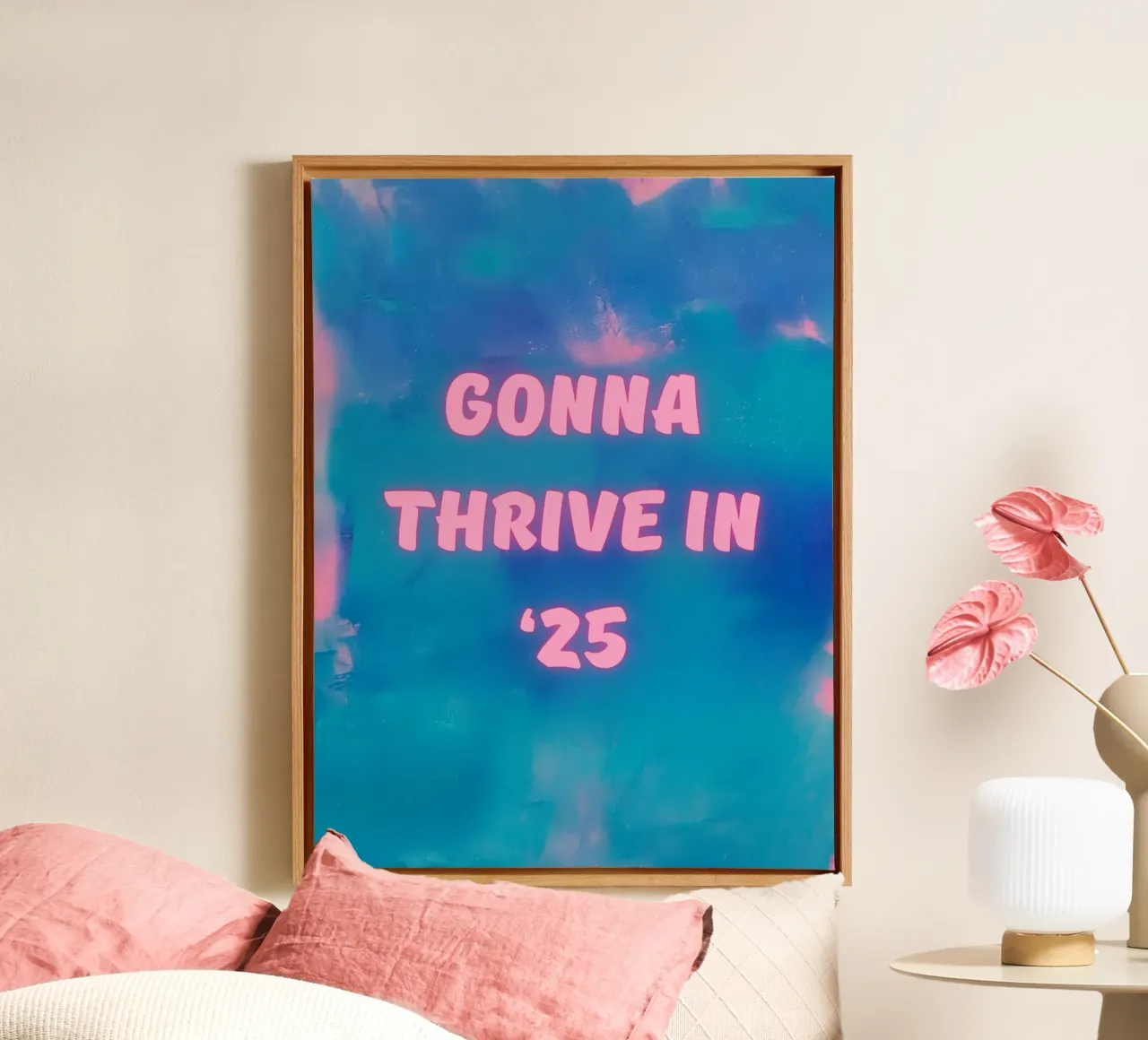 "Kleurrijke abstracte print "Gonna Thrive in '25 canvas met Baklijst van FABOArt
