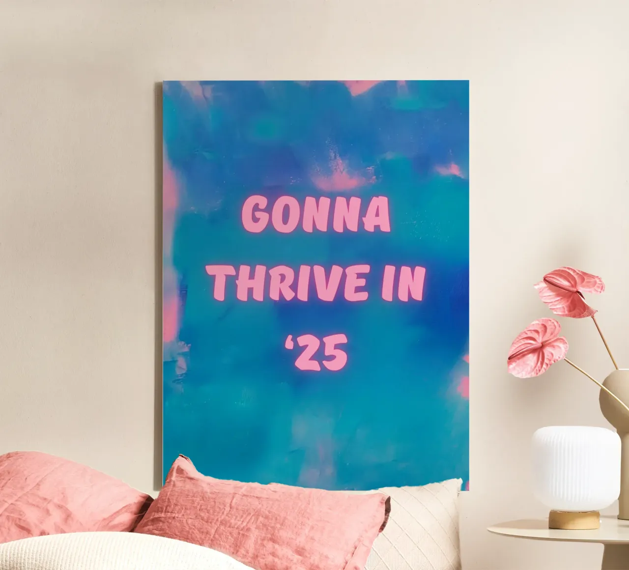 "Kleurrijke abstracte print "Gonna Thrive in '25 canvas met Baklijst van FABOArt