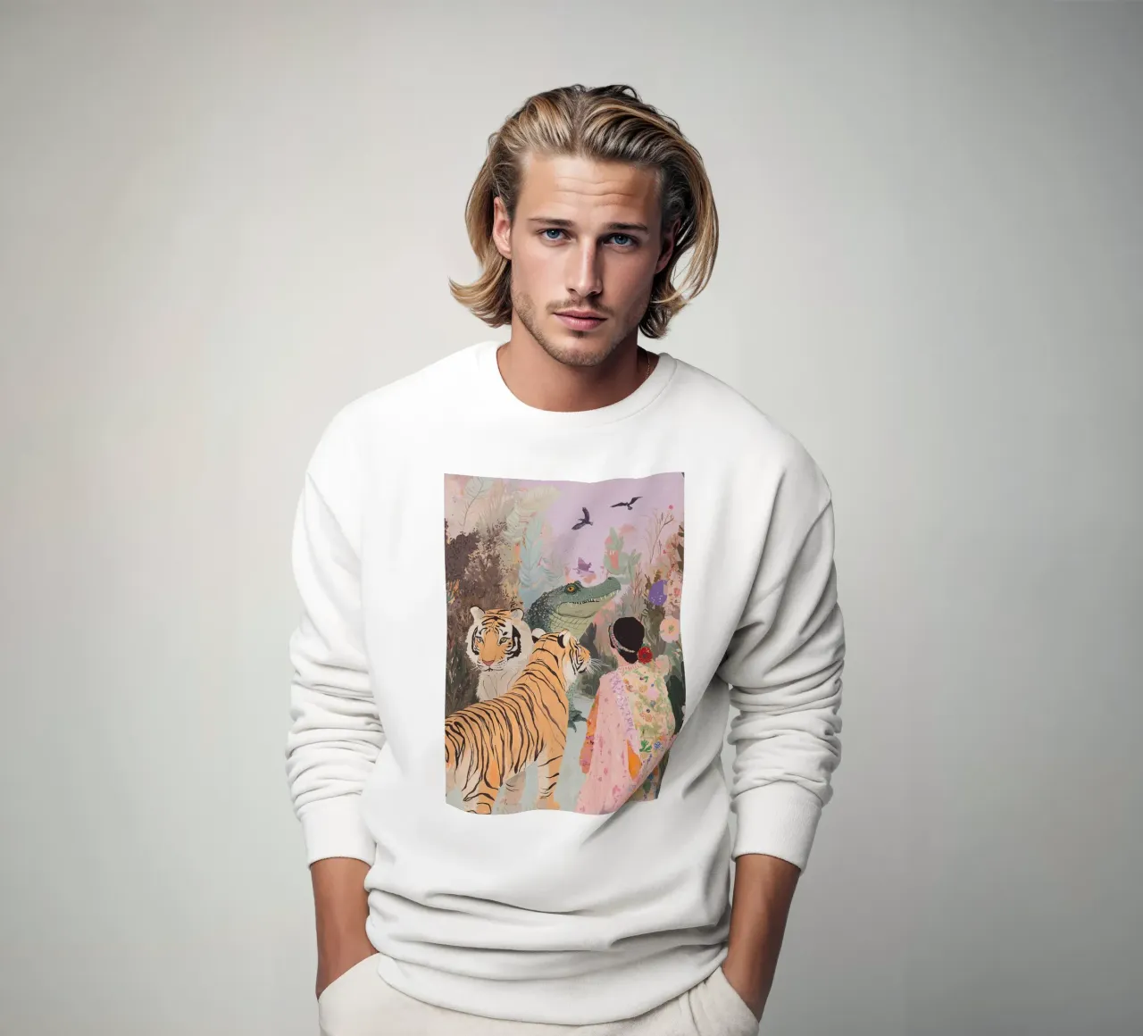 Eclectic Animal Poster, Whimsical Pastel Art sweatshirt by ArtHaus