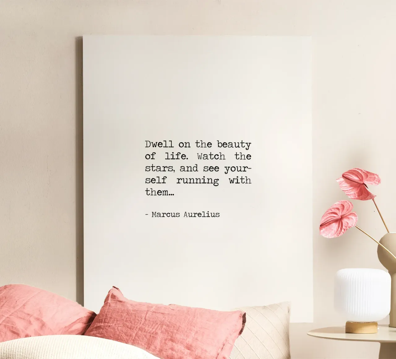 Verweile in der Schönheit des Lebens Marcus Aurelius Philosophie Zitat Leinwand mit Schattenfugenrahmen von Summer Soul Co. - Quotes