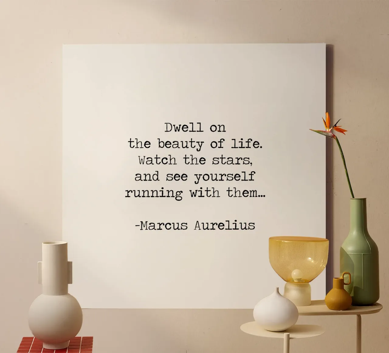 Verweile in der Schönheit des Lebens Marcus Aurelius Philosophie Zitat Leinwand mit Schattenfugenrahmen von Summer Soul Co. - Quotes