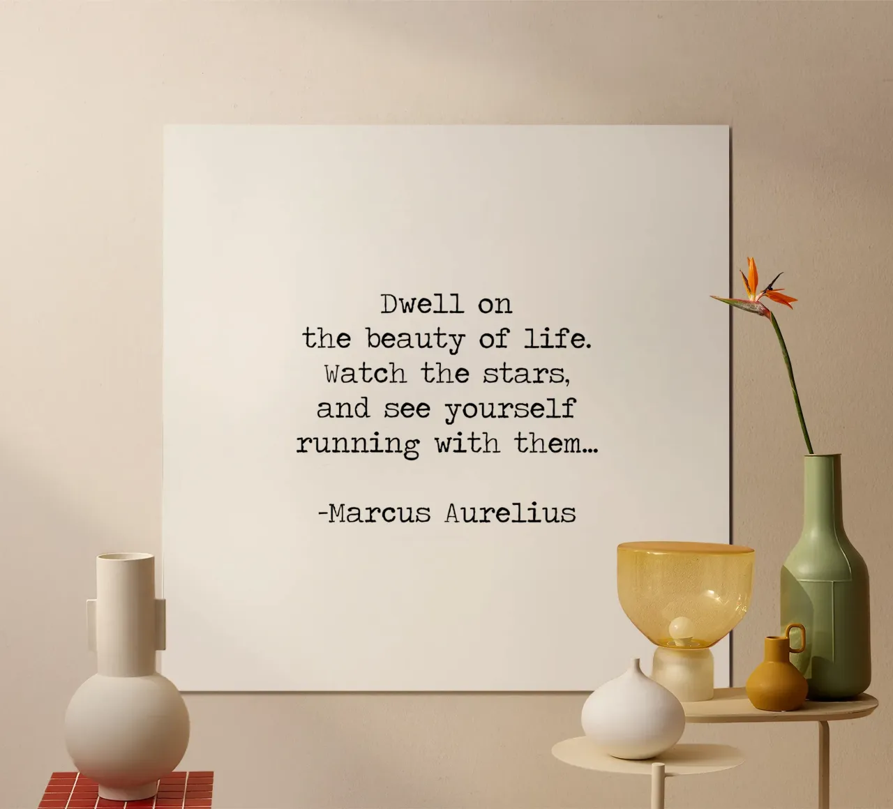Soffermarsi sulla bellezza della vita Marco Aurelio citazione filosofica poster con telaio in alluminio da Summer Soul Co. - Quotes