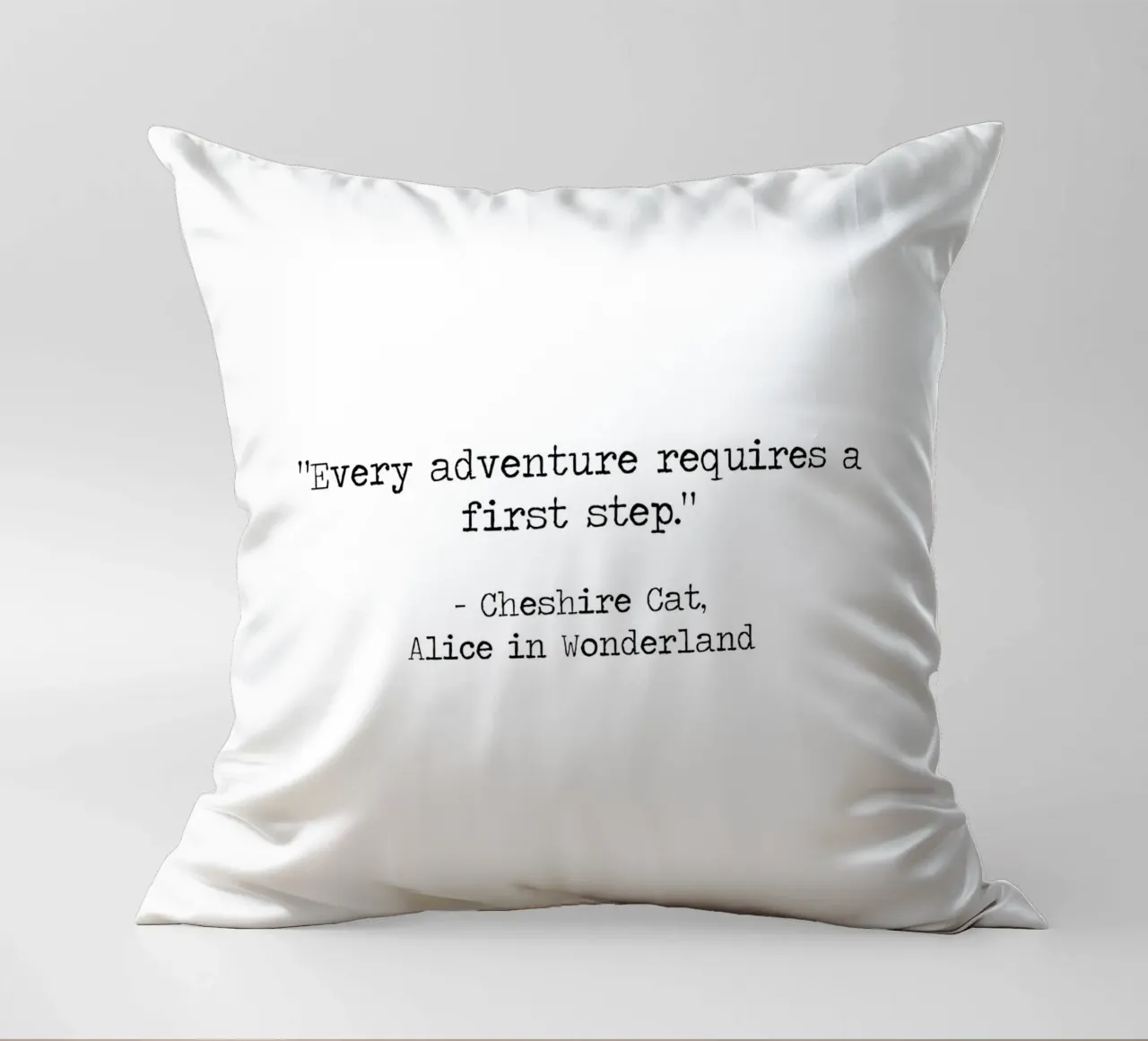 "Every Adventure Requires a First Step" Alice In Wonderland decorative cushion by Summer Soul Co. - Quotes