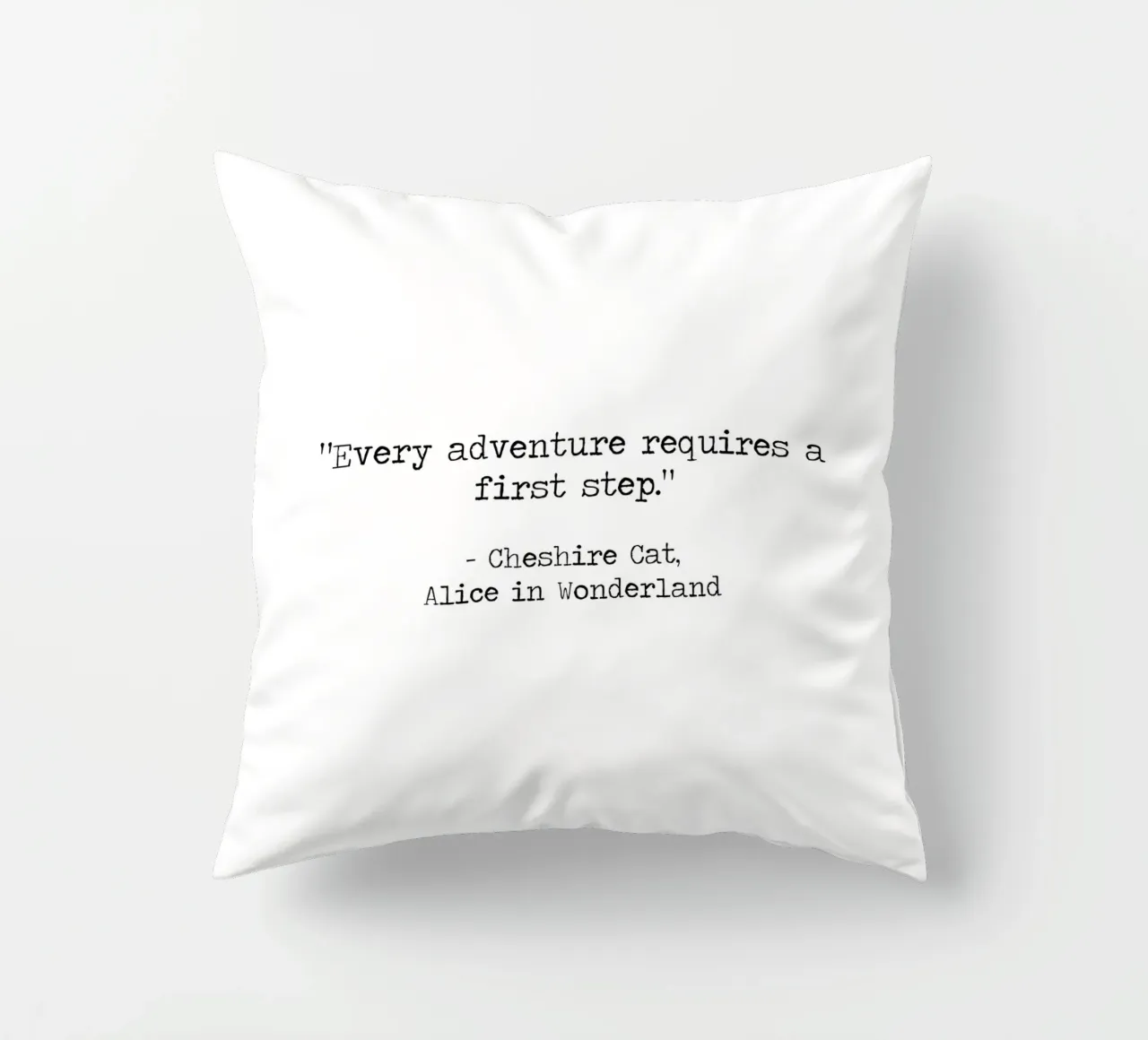 "Every Adventure Requires a First Step" Alice In Wonderland decorative cushion by Summer Soul Co. - Quotes