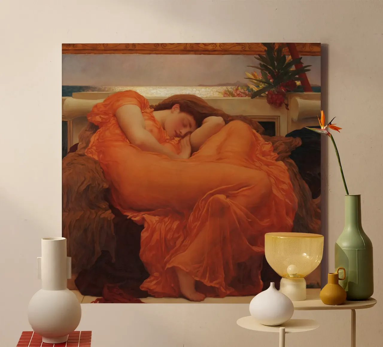 Frederic Leighton - Vlammend juni canvas met Baklijst van Timeless Artworks