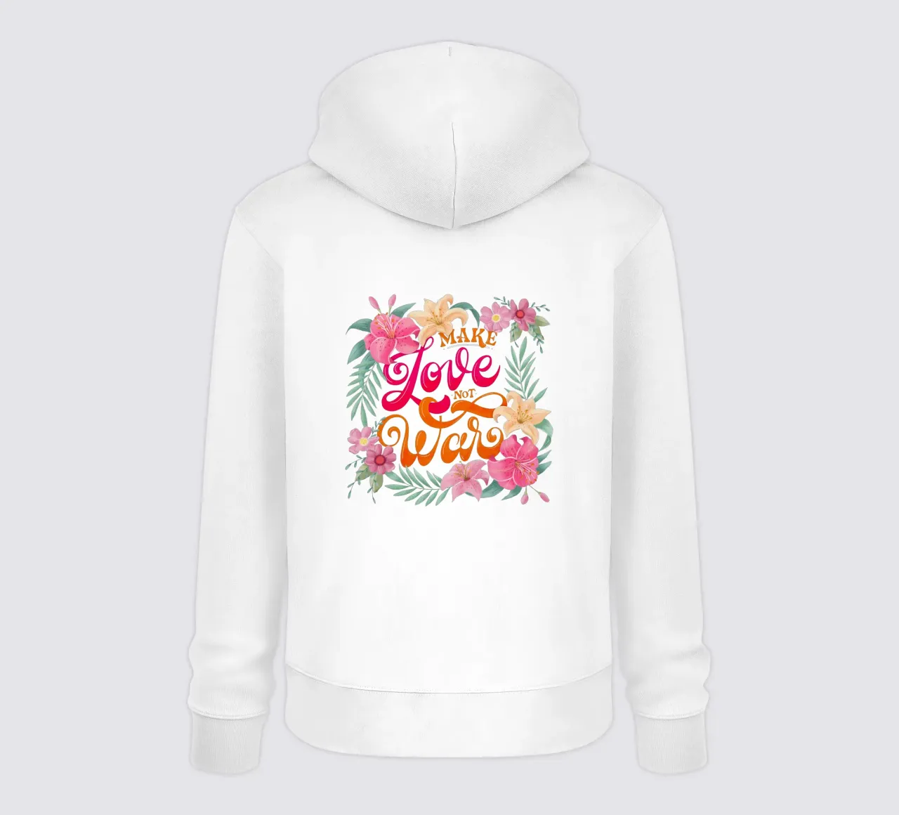Fate l'amore. Non la guerra. Citazione positiva con fiori in rosa. felpa con cappuccio da CalliLetters