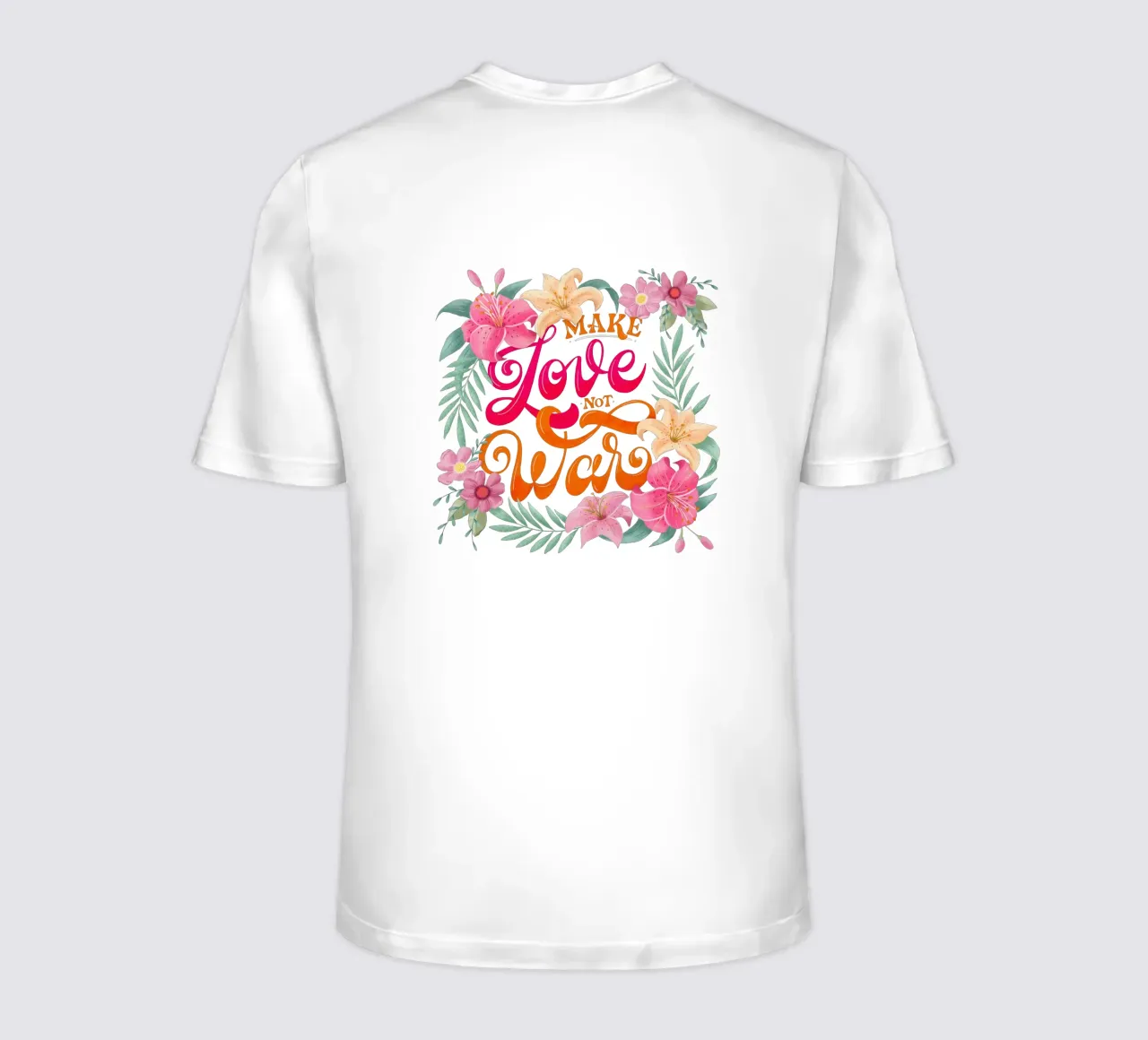 Fate l'amore. Non la guerra. Citazione positiva con fiori in rosa. t-shirt da CalliLetters