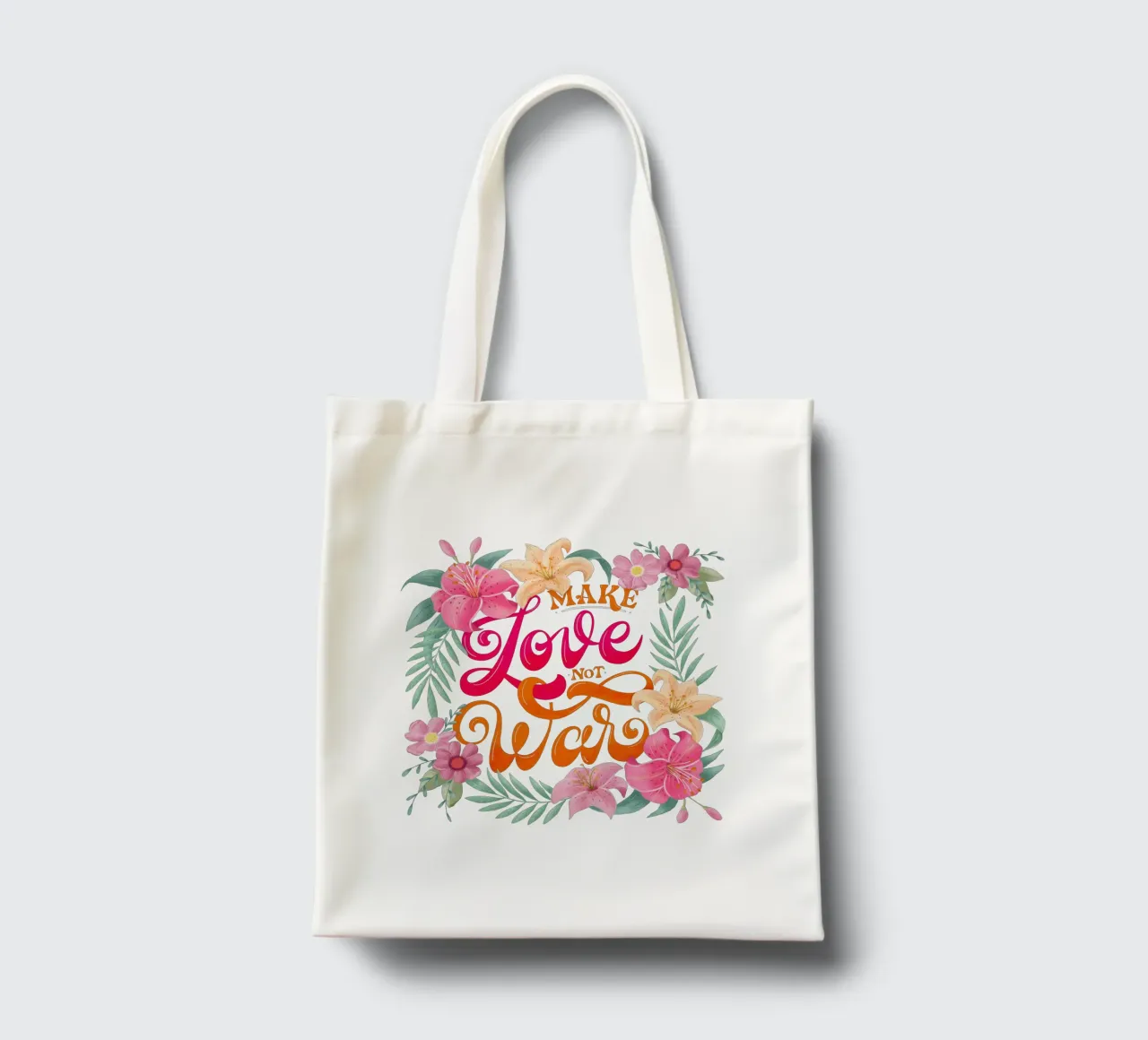 Fate l'amore. Non la guerra. Citazione positiva con fiori in rosa. borsa in juta da CalliLetters