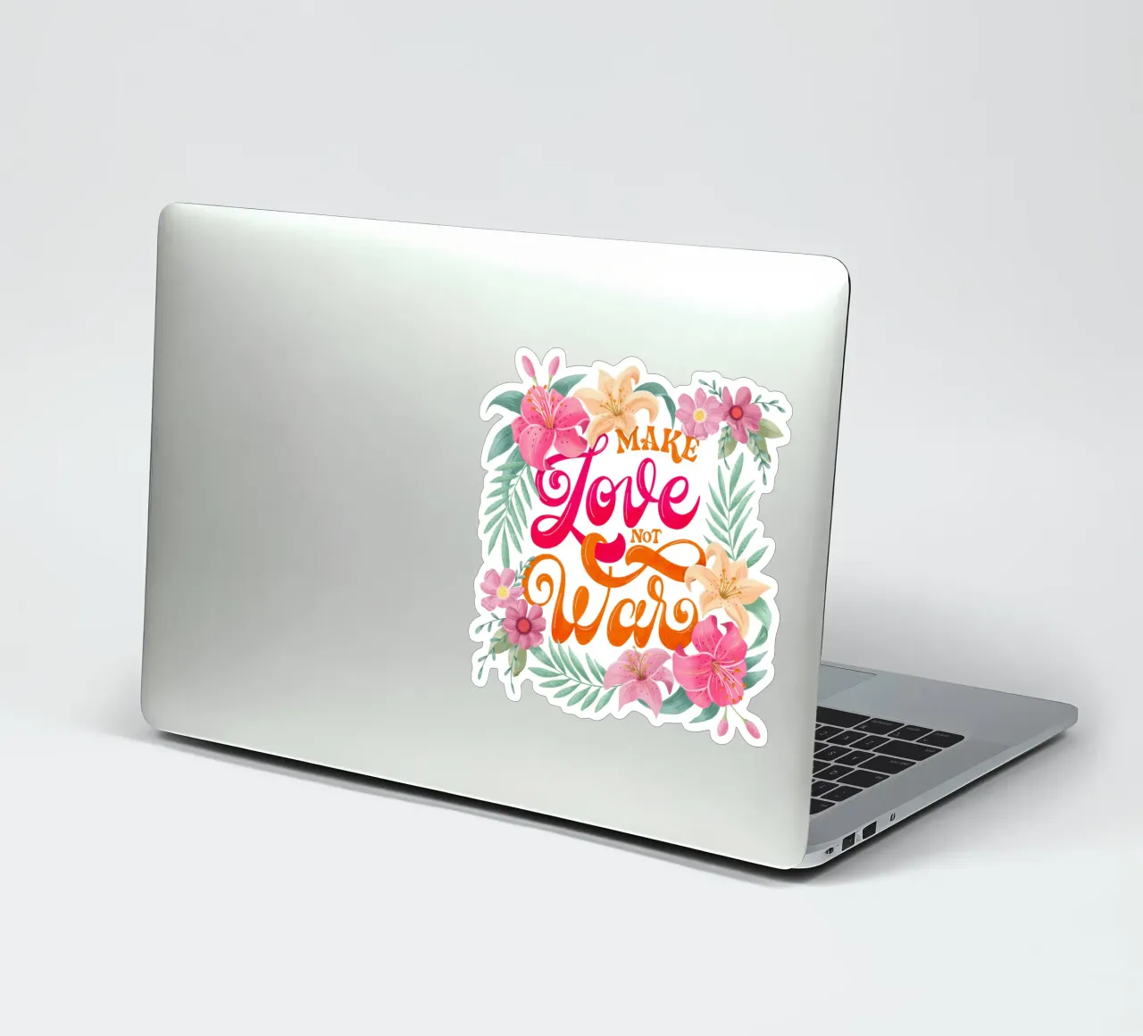 Fate l'amore. Non la guerra. Citazione positiva con fiori in rosa. adesivo da CalliLetters