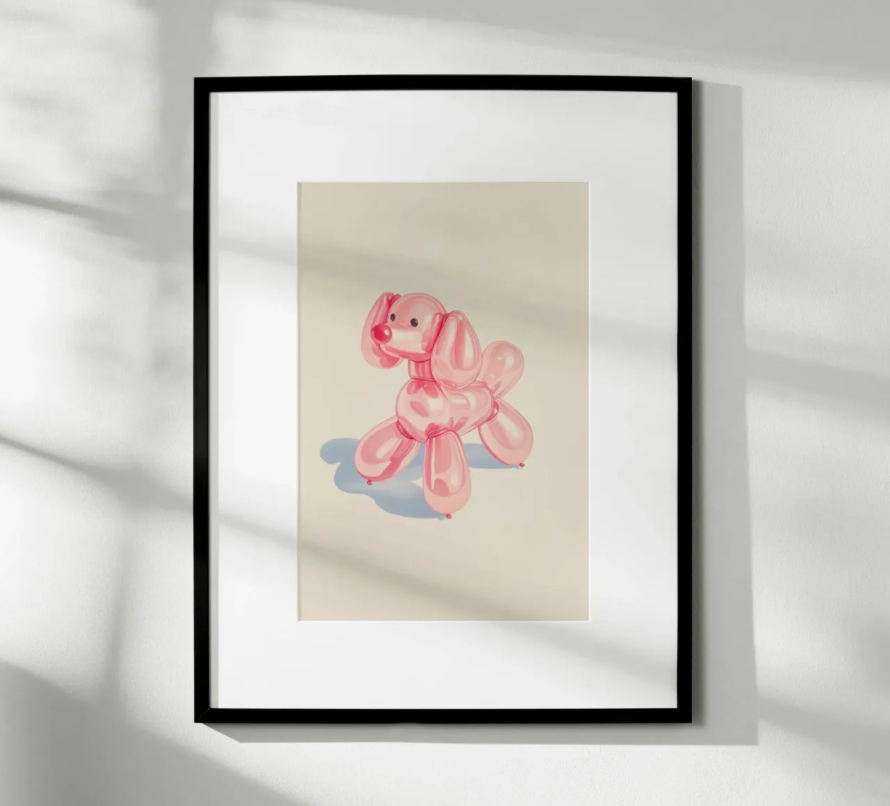 Cane con palloncino rosa poster con telaio in plastica da Jungle Joy Art