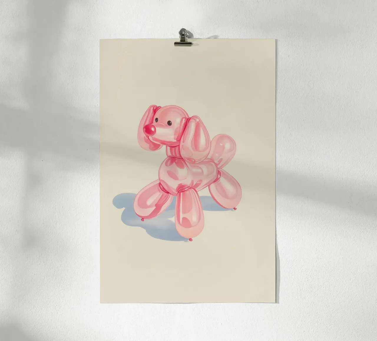 Cane con palloncino rosa poster con telaio in plastica da Jungle Joy Art