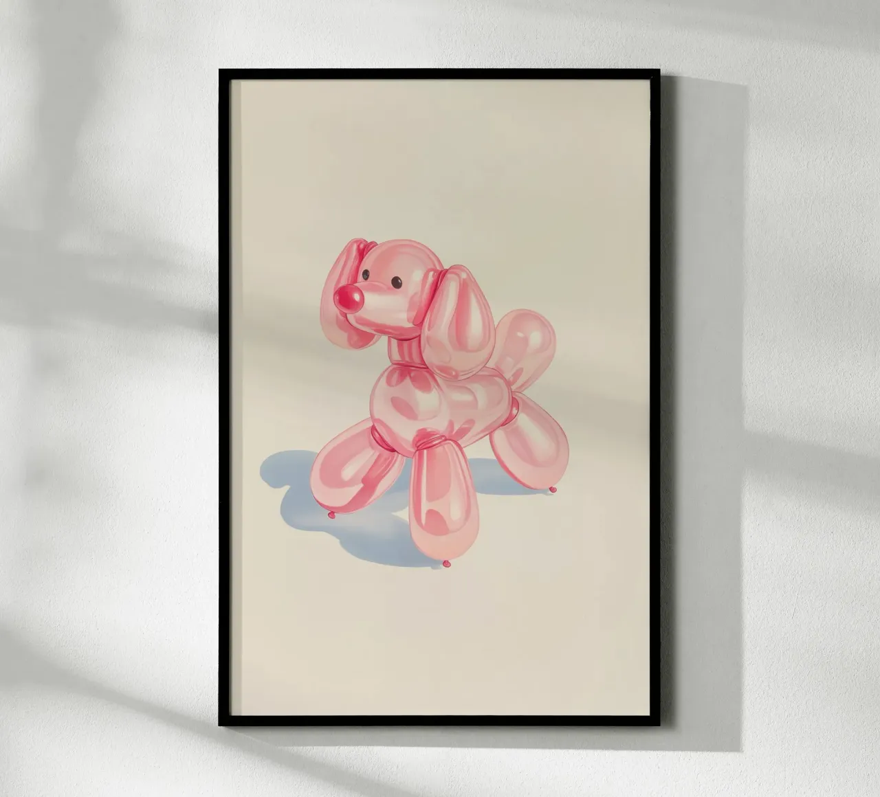 Cane con palloncino rosa poster con telaio in plastica da Jungle Joy Art