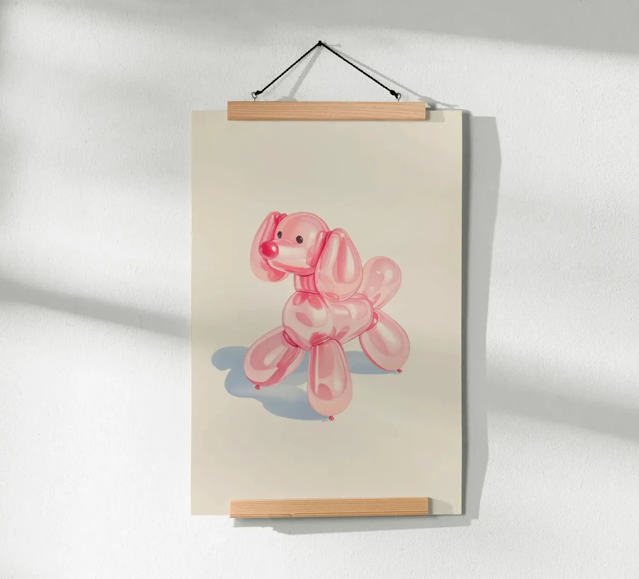 Cane con palloncino rosa poster con telaio in plastica da Jungle Joy Art