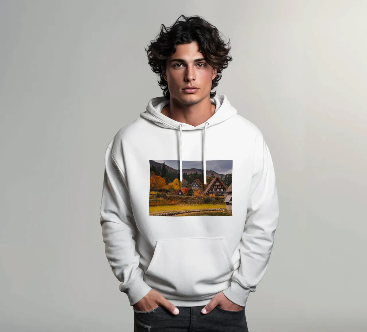 Case coloniche giapponesi in autunno - Shirakawa-go felpa con cappuccio da Marcel Bisig