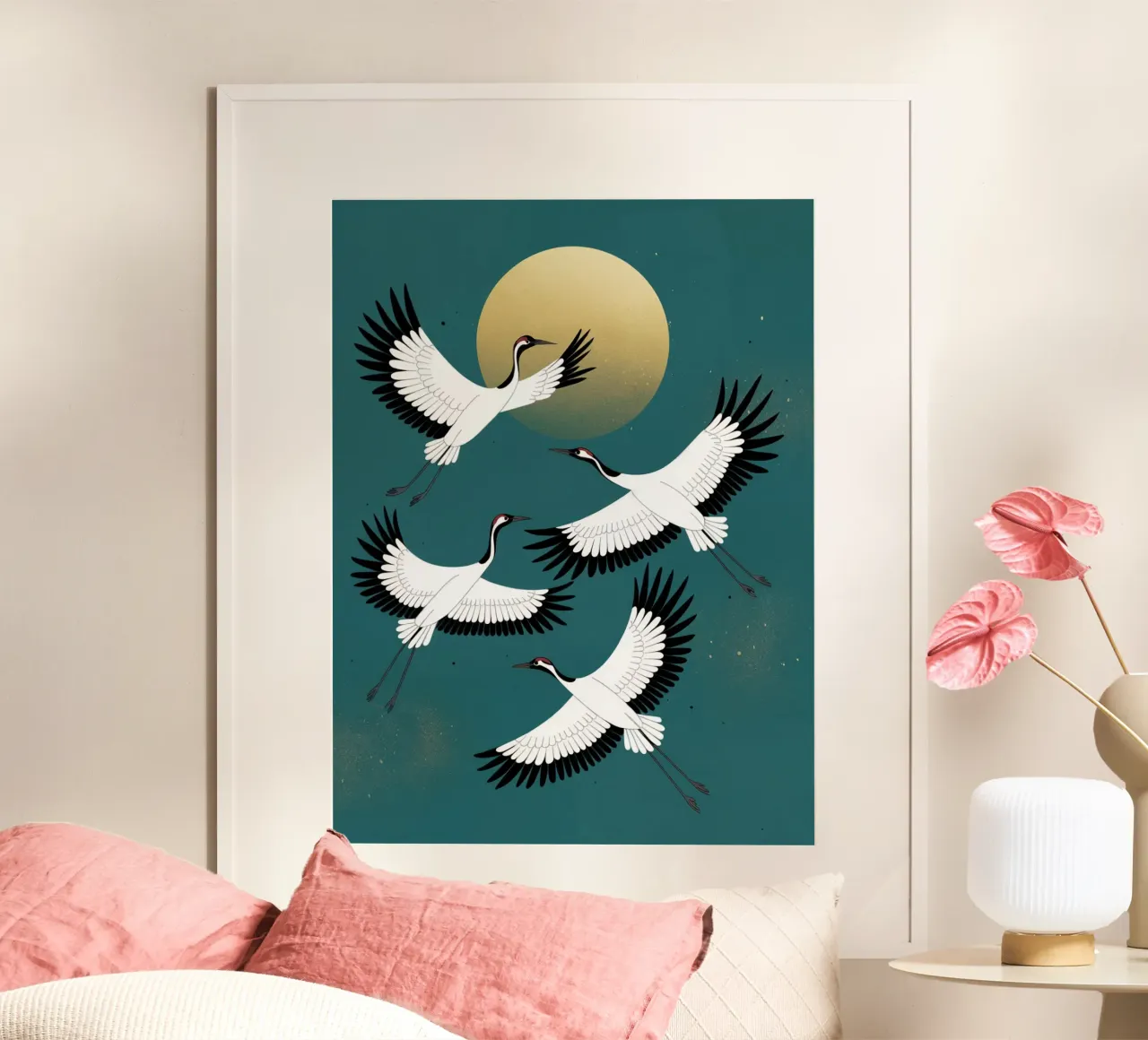 Gru in volo poster con telaio in legno da logic