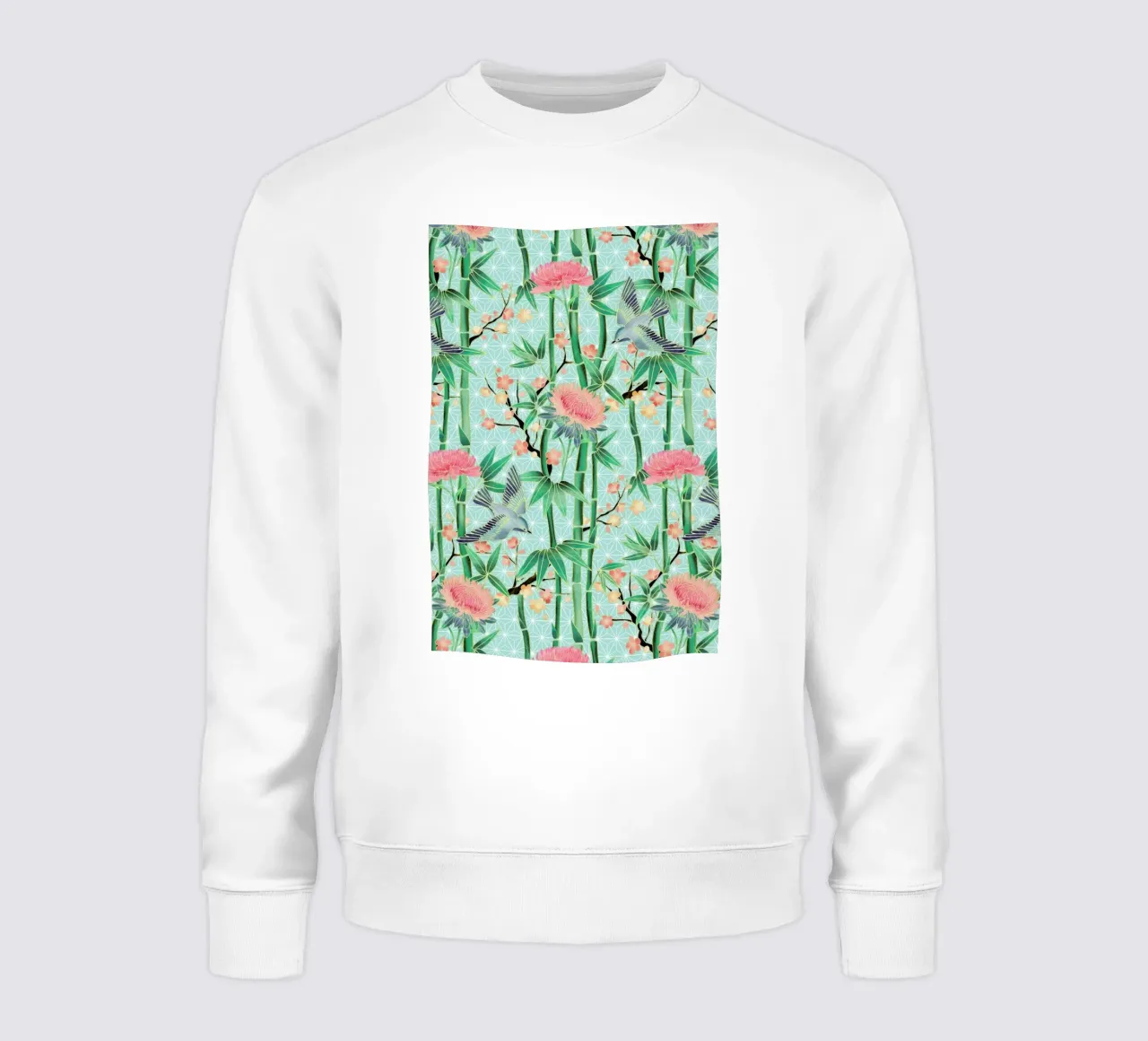 Bamboo Birds and Blossom Mint felpa da Micklyn Le Feuvre