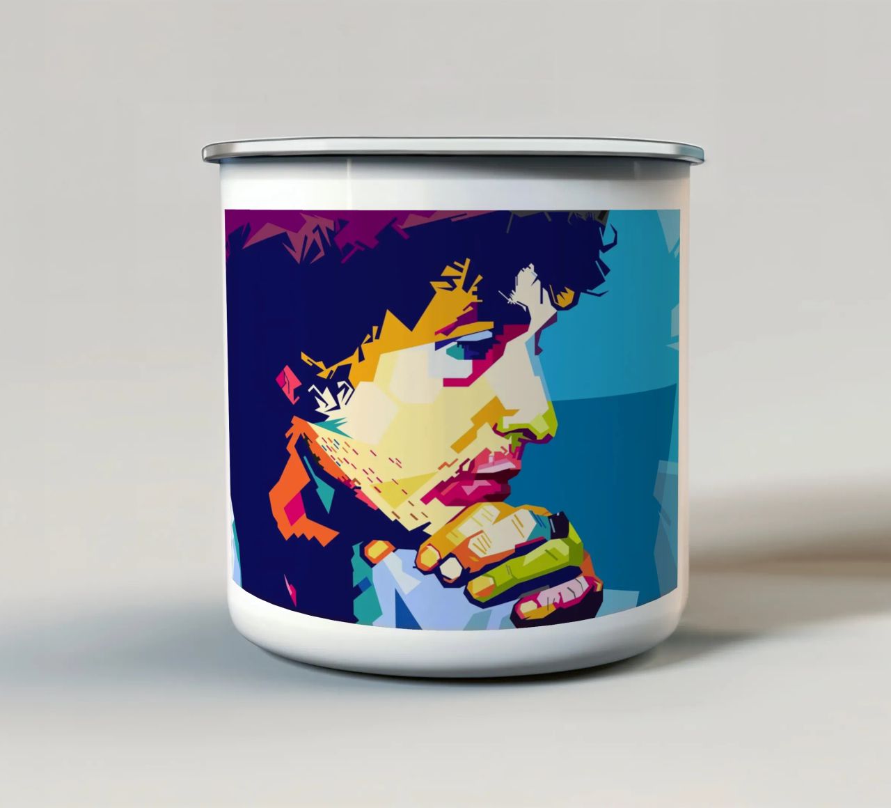 Bob Dylan-stijl WPAP emaille mok van SW Artwork