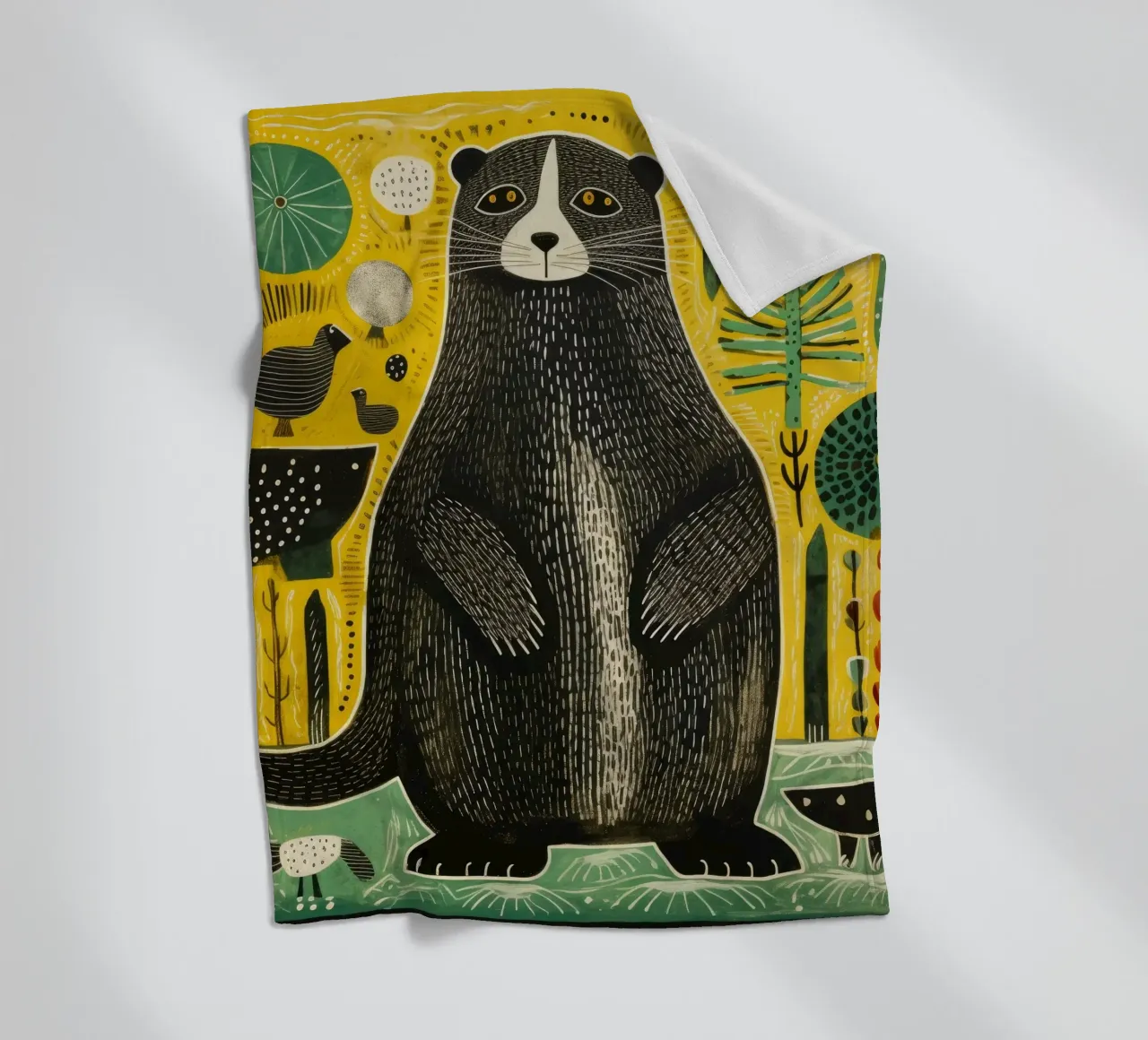 Green Marmot 1 fleece blanket by Minimal Animal Art