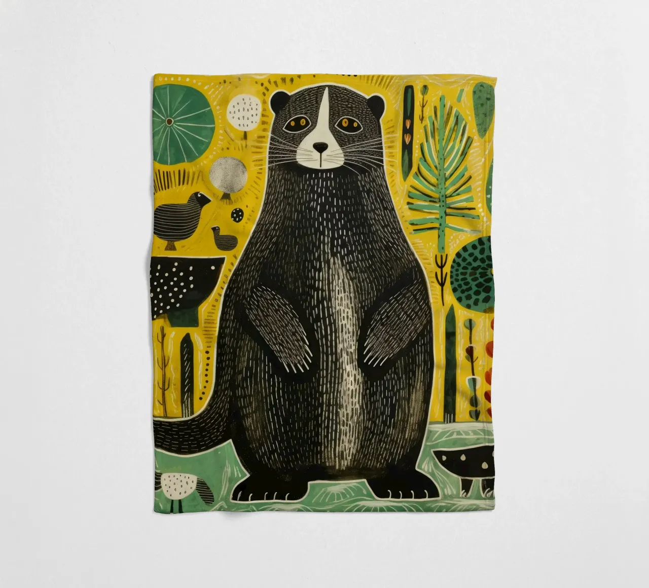 Green Marmot 1 fleece blanket by Minimal Animal Art