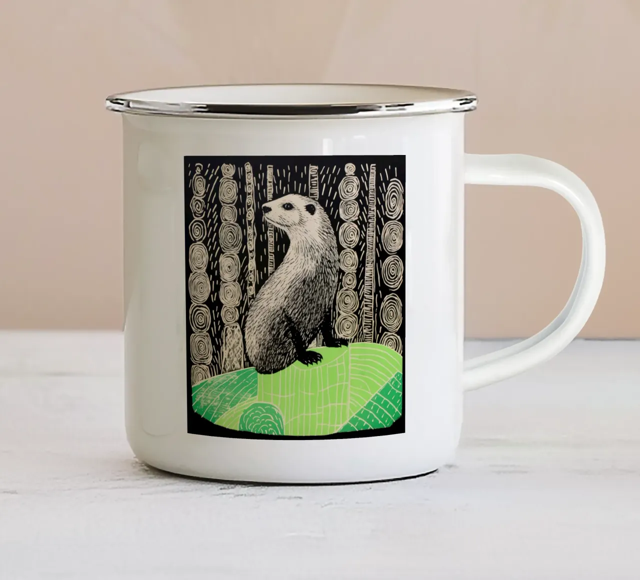 Marmotta verde 2 tazza in smalto da Minimal Animal Art