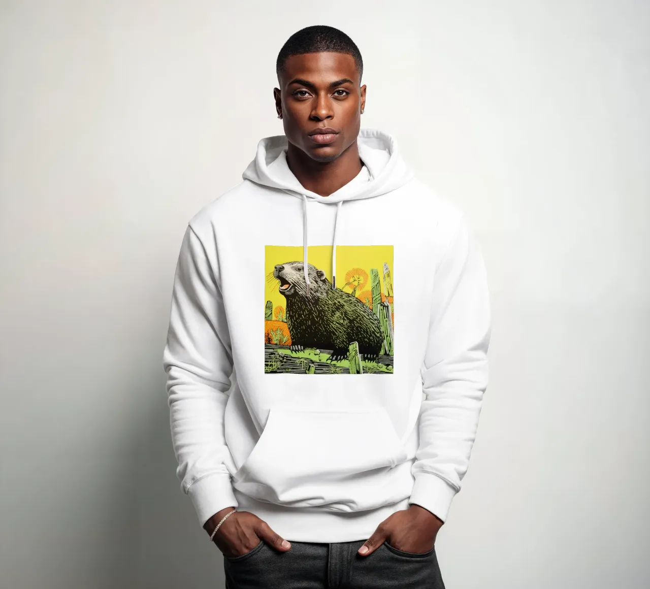 Marmotta verde 3 felpa con cappuccio da Minimal Animal Art