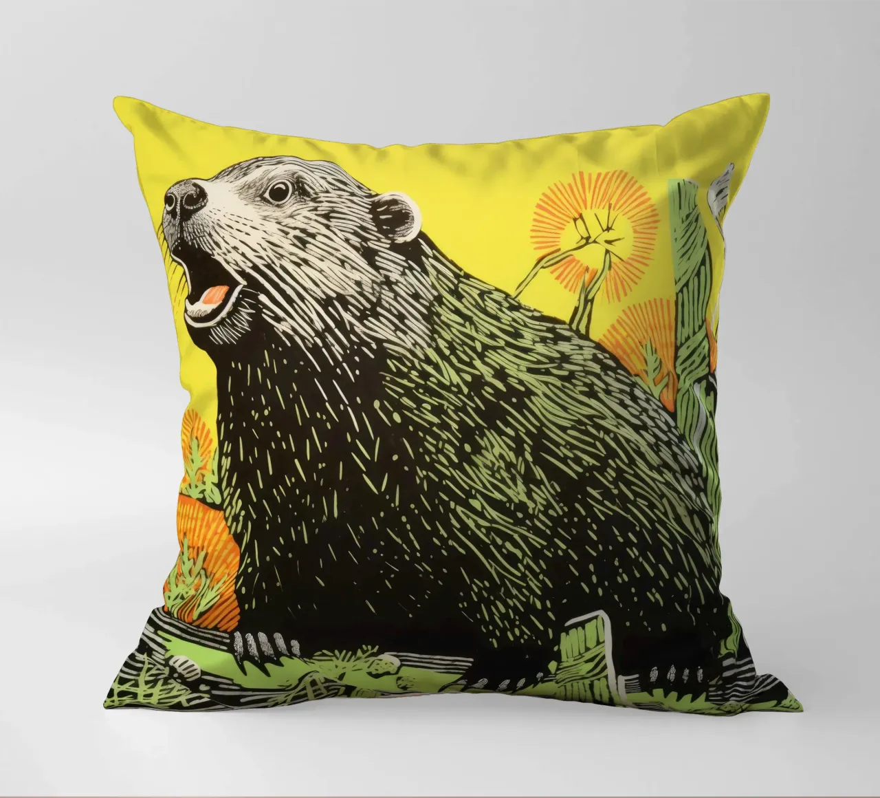Marmotta verde 3 cuscino da Minimal Animal Art