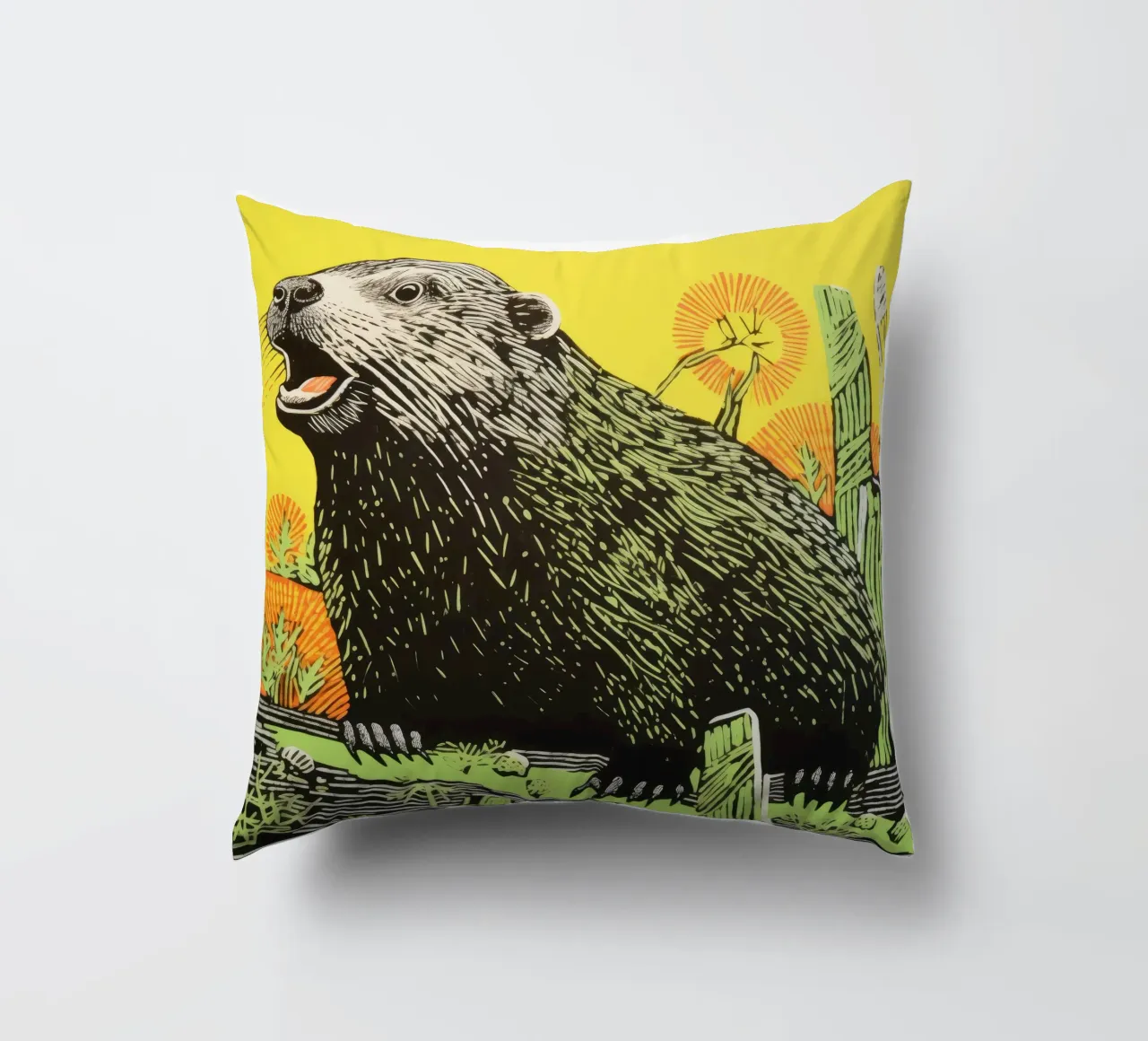 Marmotta verde 3 cuscino da Minimal Animal Art