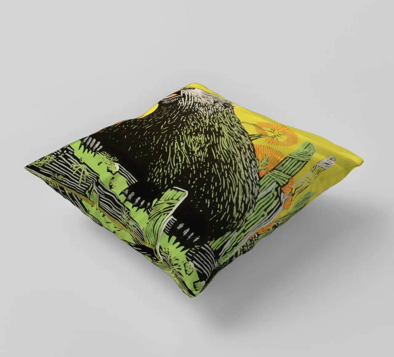 Marmotta verde 3 cuscino da Minimal Animal Art