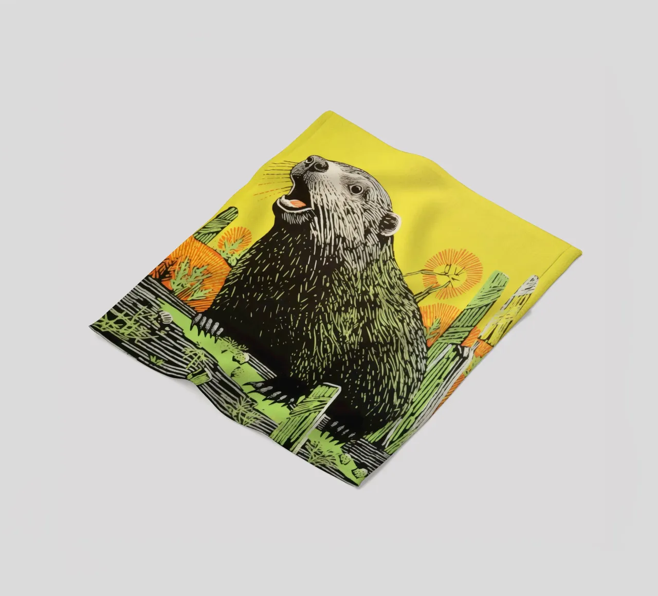 Green Marmot 3 fleece blanket by Minimal Animal Art