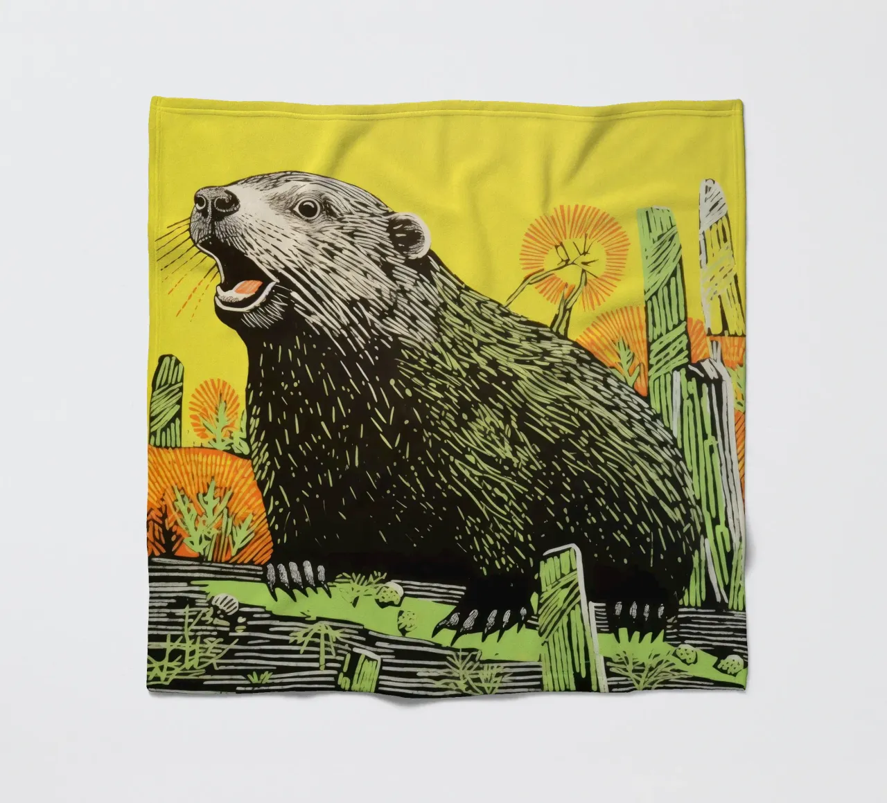 Green Marmot 3 fleece blanket by Minimal Animal Art