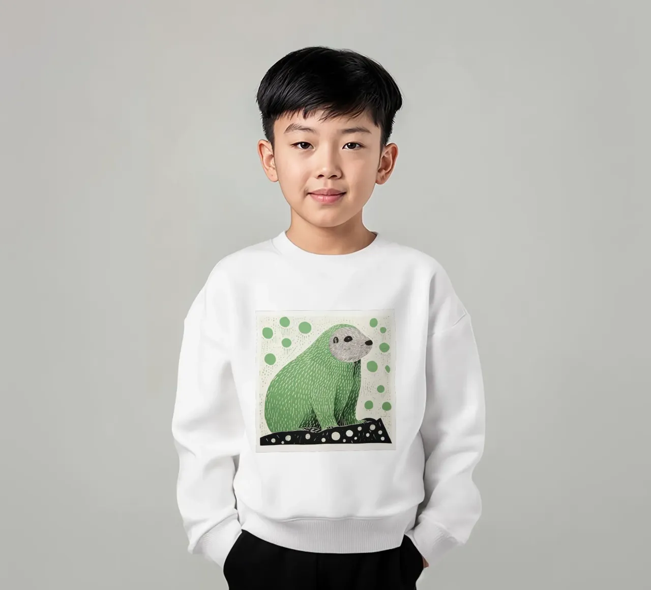 Marmotta verde 4 felpa bambino da Minimal Animal Art