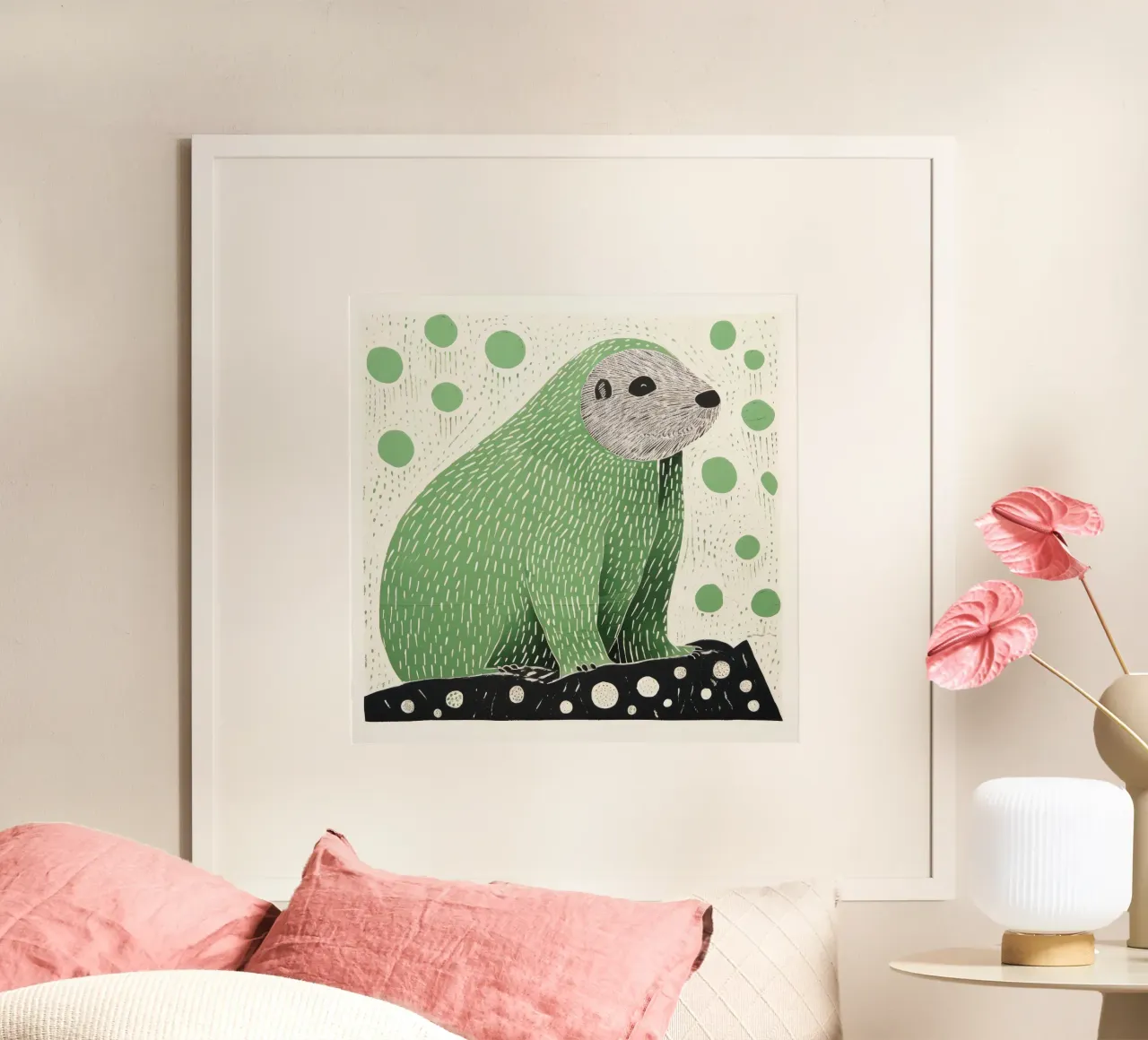 Marmotta verde 4 poster con telaio in legno da Minimal Animal Art