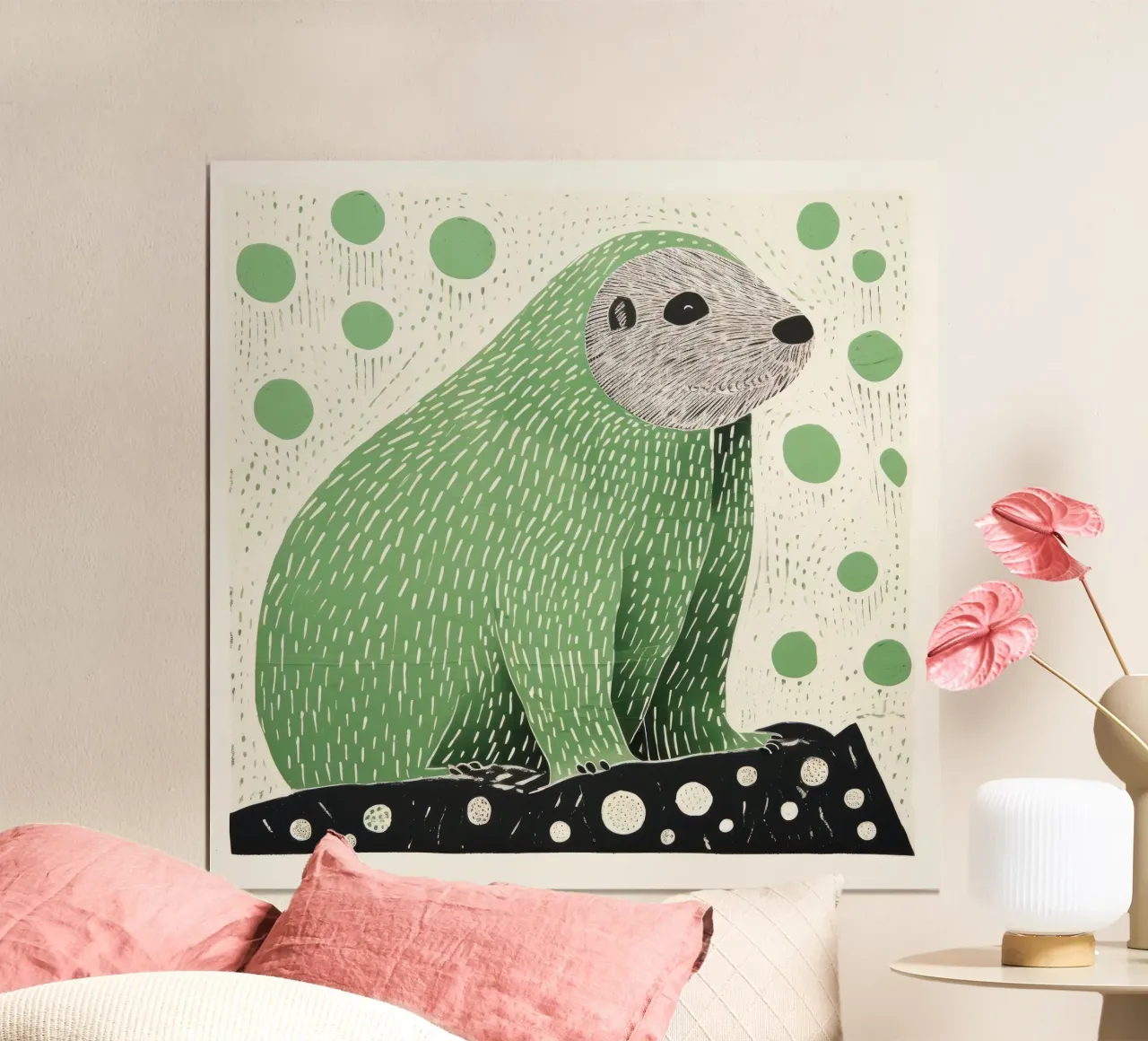 Marmotta verde 4 poster con telaio in legno da Minimal Animal Art