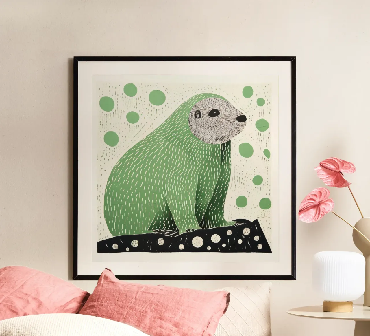 Marmotta verde 4 poster con telaio in legno da Minimal Animal Art