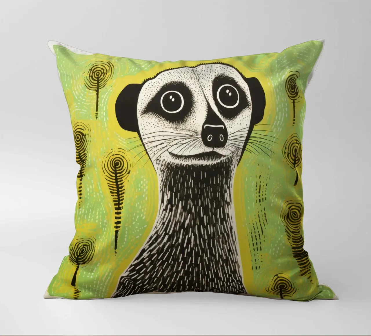 Meerkat verde 1 cuscino da Minimal Animal Art