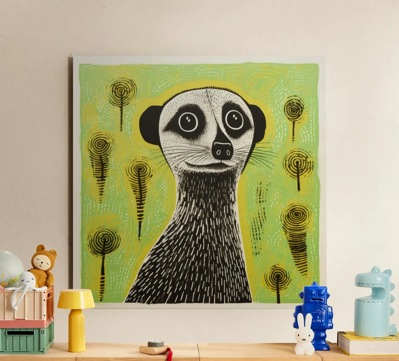 Meerkat verde 1 alluminio dibond da Minimal Animal Art