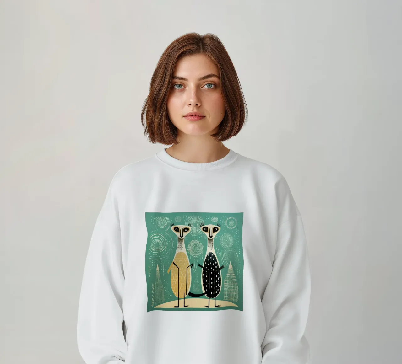 Green Meerkats sweatshirt by Minimal Animal Art