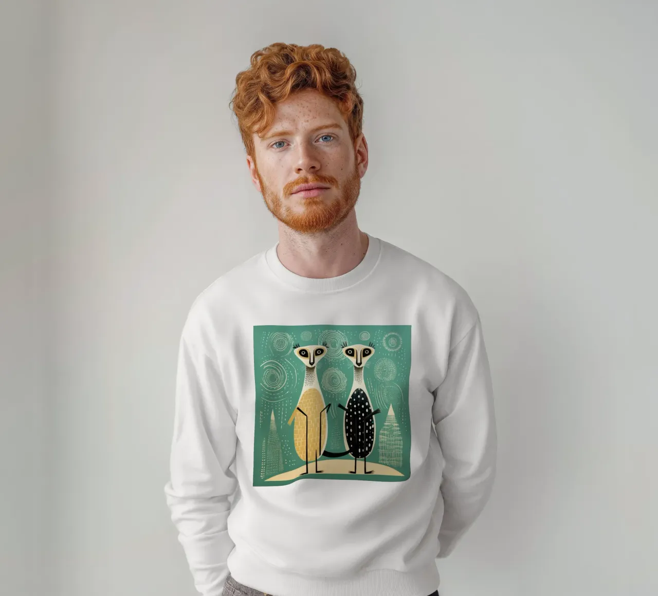 Green Meerkats sweatshirt by Minimal Animal Art