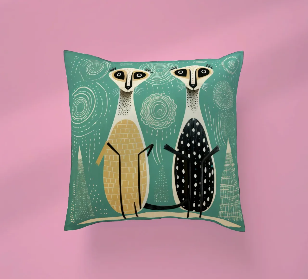 Meerkat verde 2 cuscino da Minimal Animal Art