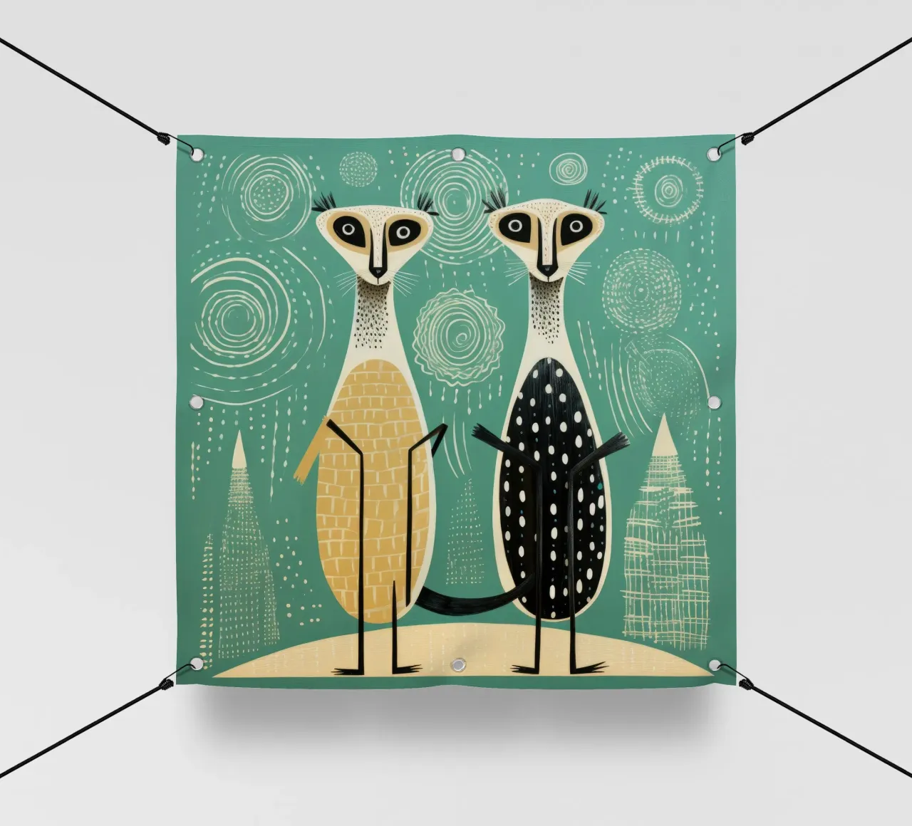 Meerkat verde 2 telo in pvc da Minimal Animal Art