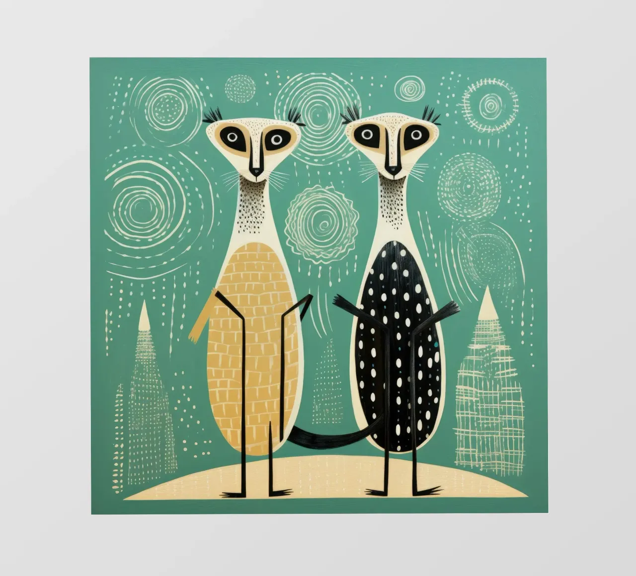 Meerkat verde 2 telo in pvc da Minimal Animal Art