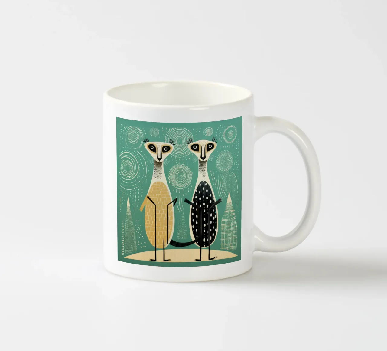 Meerkat verde 2 tazza in ceramica da Minimal Animal Art