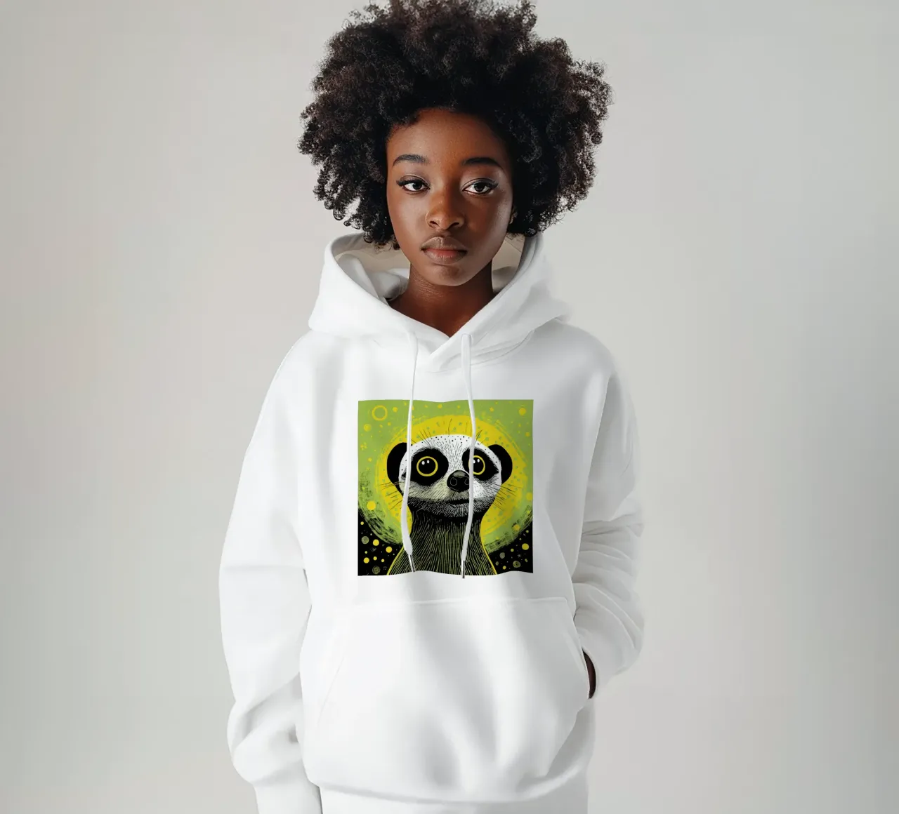 Meerkat verde 3 felpa con cappuccio da Minimal Animal Art