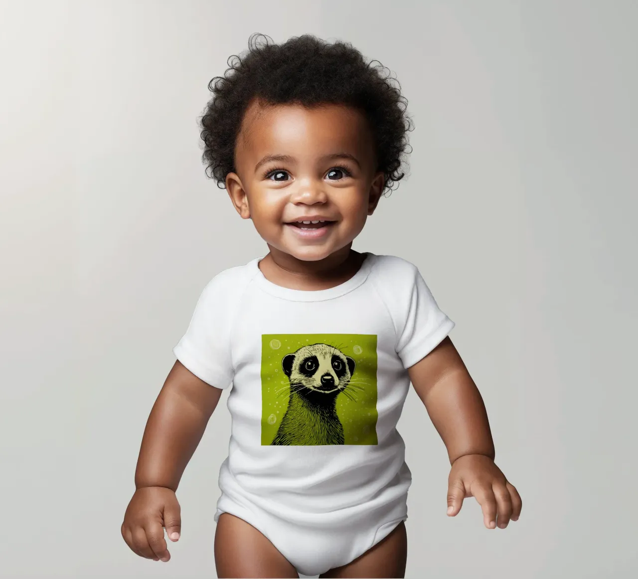 Meerkat verde 4 body neonato maniche corte da Minimal Animal Art