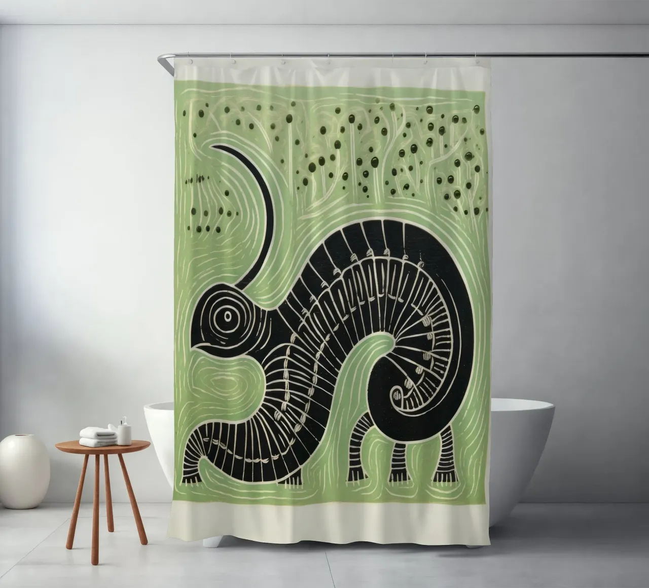Grüner Tausendfüßler 1 Duschvorhang von Minimal Animal Art