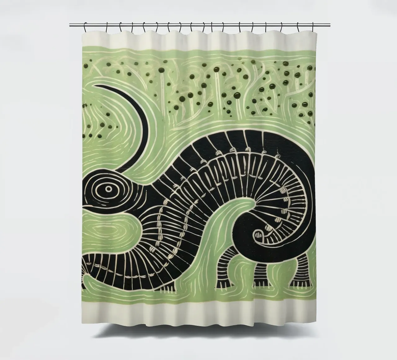 Grüner Tausendfüßler 1 Duschvorhang von Minimal Animal Art