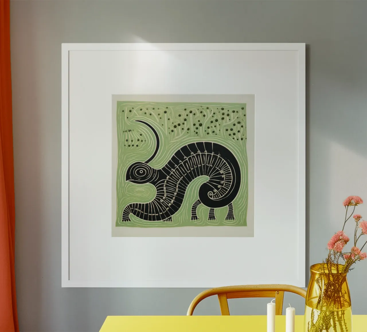 Millipede verde 1 poster con telaio in alluminio da Minimal Animal Art