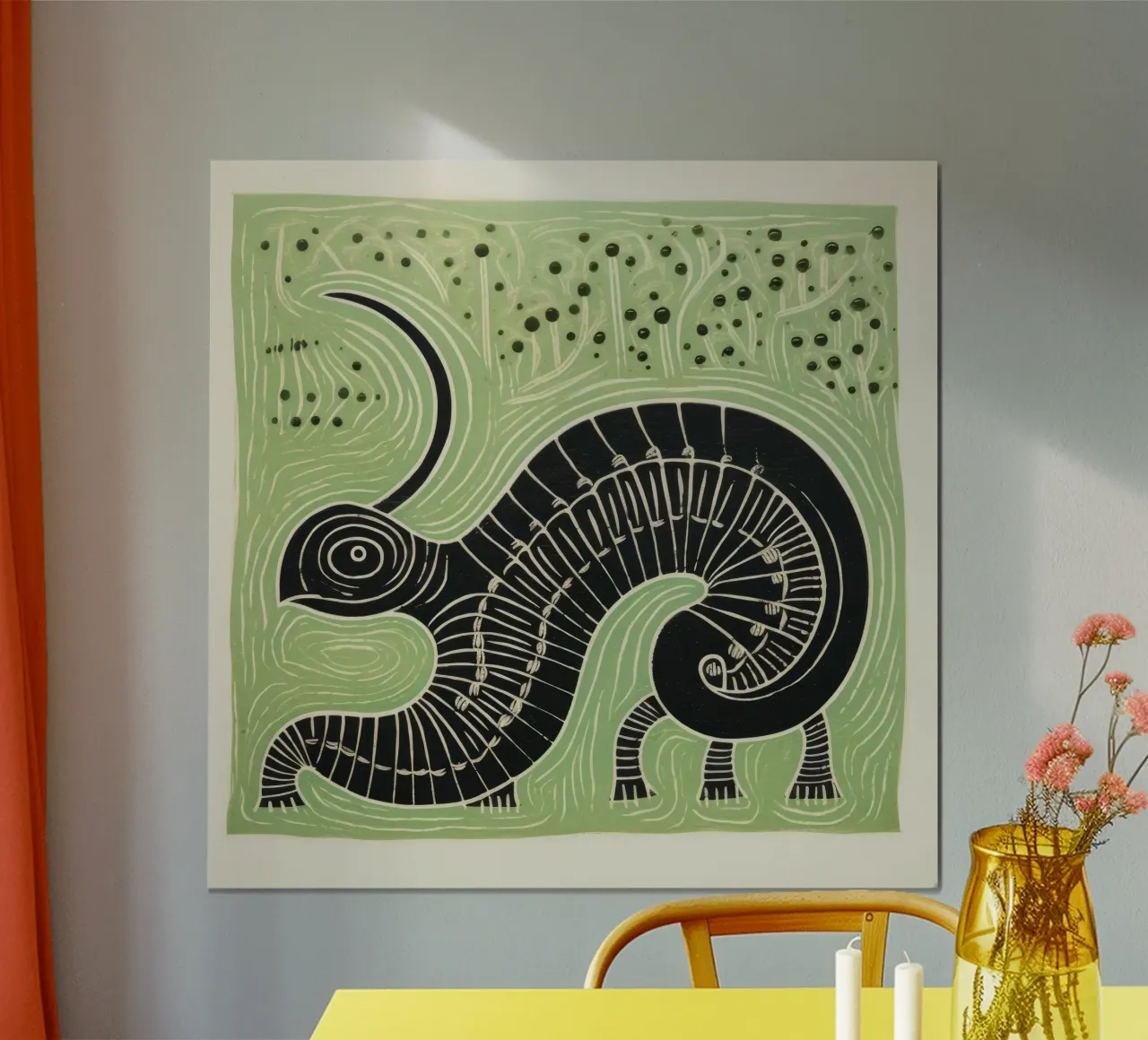 Millipede verde 1 poster con telaio in alluminio da Minimal Animal Art