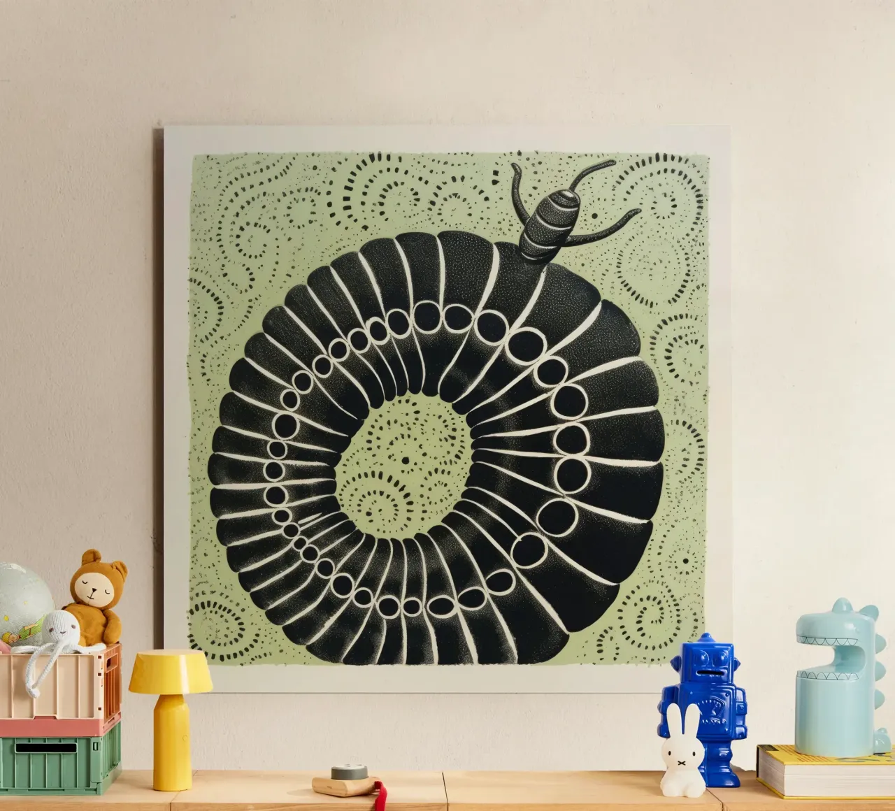 Millipede verde 2 alluminio dibond da Minimal Animal Art