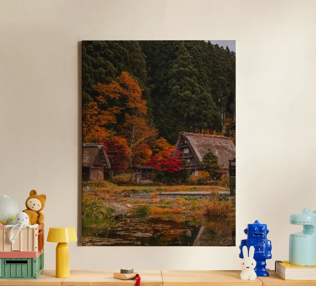 Japans boerendorp in de herfst - Shirakawa-go canvas met Baklijst van Marcel Bisig